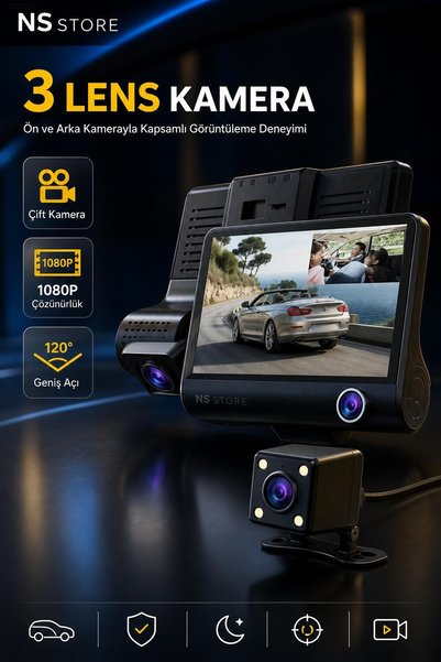 NS Store Full HD 1080P Gece Görüşlü 5.0 İnç Ekranlı 32 GB Destekli Araç İçi Yol Kayıt Kamerası