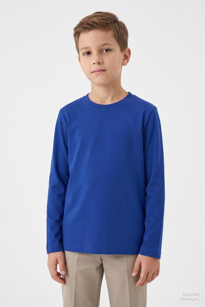Perendi Tricou de bază cu mânecă lungă, unisex, 100% bumbac, pentru fete și băieți