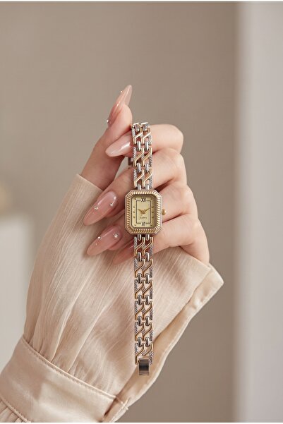 KLISHE Vintage Women's Steel Watch Gold & Silver Mix Color Rectangular Case L...