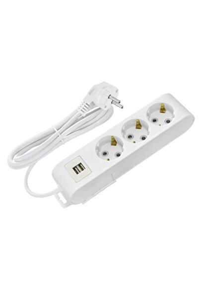 OEM Prelungitor 3 locasuri, Lungime 5 m, Alb, Schuko, IP20, 2 x USB