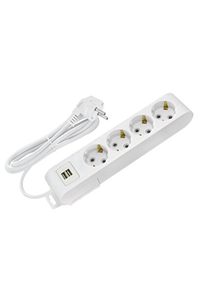 OEM Prelungitor 4 locasuri, Lungime 7 m, Alb, Schuko, IP20, 2 x USB
