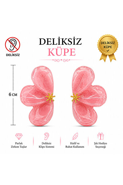 1PARÇAMAVİ DELİKSİZ sıkıştırmalı klipsli kadın küpesi - Akrilik çiçek küpe