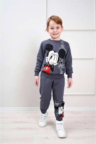LUFFY KİDS Boy's Patterned 2-Thread Elastic Leg Sweatpants Set