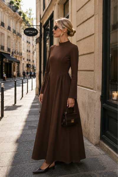 Hola Lady Belden Bağlamalı Uzun Kollu Elbise HL023