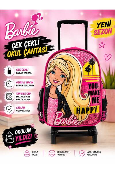 Barbie Sevimli Kız Anaokulu Çekçekli Okul Çantası