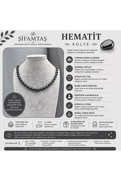 ŞİFAMTAŞ قلادة من الحجر الطبيعي الهيماتيت