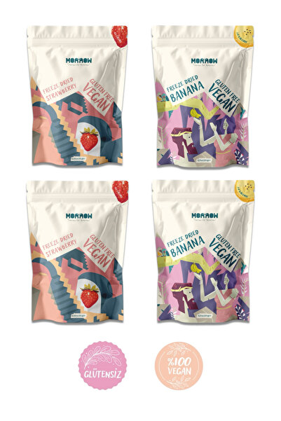 Freeze Dried 4’lü Paket (Bütün Çilek/Muz) - Dondurularak Kurutulmuş 4’lü Paket