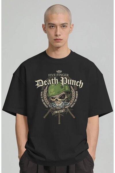 SEVBANO Tricou premium oversize unisex cu imprimeu Five Finger Death Punch, t...