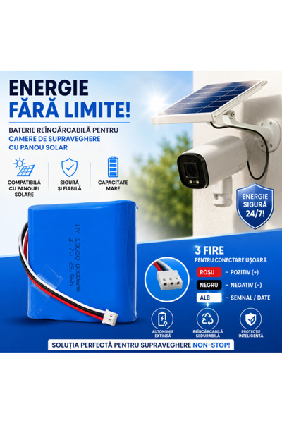 VeeShop Acumulator Cameră Supraveghere V380 Pro, 8000mAh 3.7V 29.6Wh, Model 1x4-8Ah-3F, JST PH 2.0 3-Pin Pas 2.0mm, 73x65x18mm, 3 fire