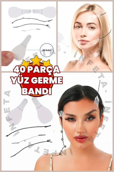 İnfeta 40 Adet İpli Yüz Germe Bandı- Kaş-Göz-Boyun Germe Bandı İpli Vücut Gerdirme Bantları