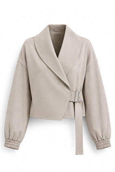 MANMARK Shawl Collar Belted Balloon Sleeve Buckle Detailed Women's Trench Coat