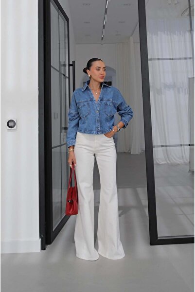 Havoş Ekru Yanı Dikiş Detaylı Wide Leg Jean