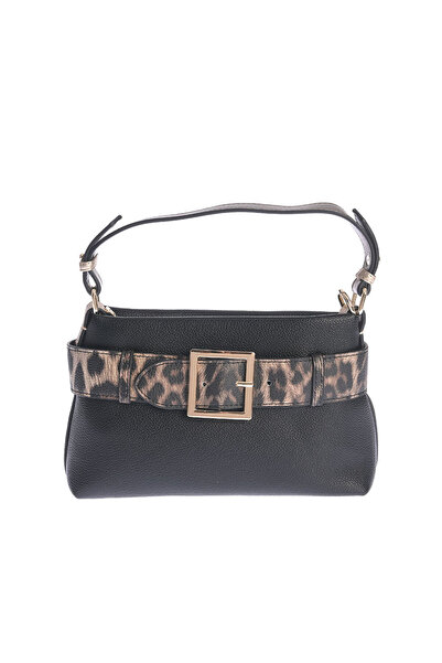 meli melo Geanta crossbody neagra cu catarama aurie