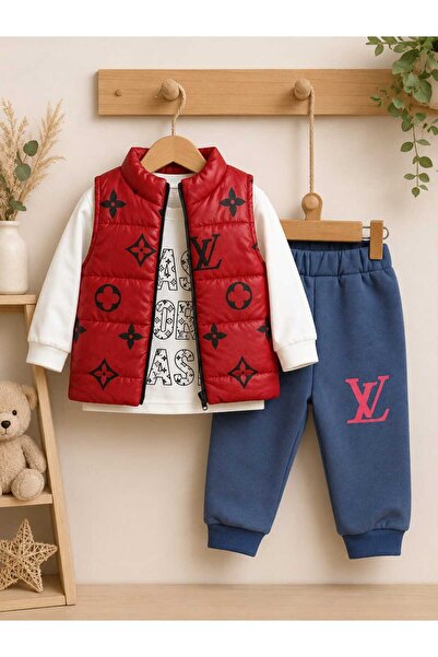 krm kerem bebe Baby Boy Inflatable Vest Top and Bottom 3-Piece Seasonal Cotton Tracksuit Set