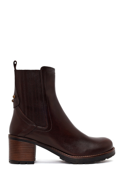 Derimod Women's Brown Zippered Thick Heeled Leather Boots Wf190065Dv