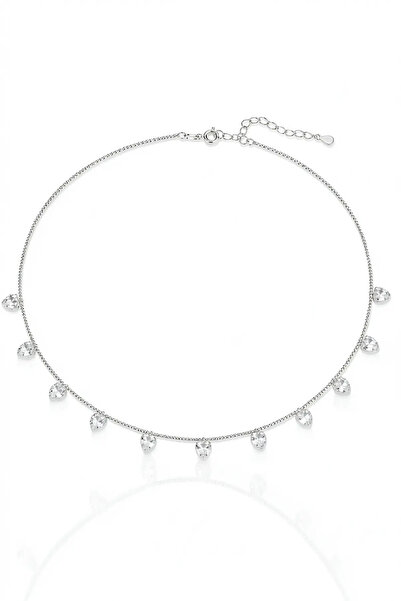 PRVT Gümüş Renk Kalp Figürlü Choker Kolye