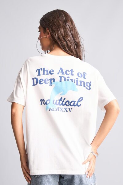 DeFacto 100% Cotton Oversize Crew Neck Back Print Short Sleeve T-Shirt I5323A...