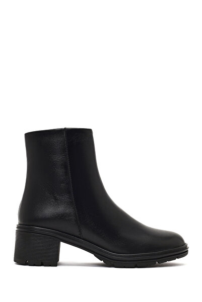 Derimod Women's Black Zippered Short Thick Heeled Leather Boots Wf410018Dv