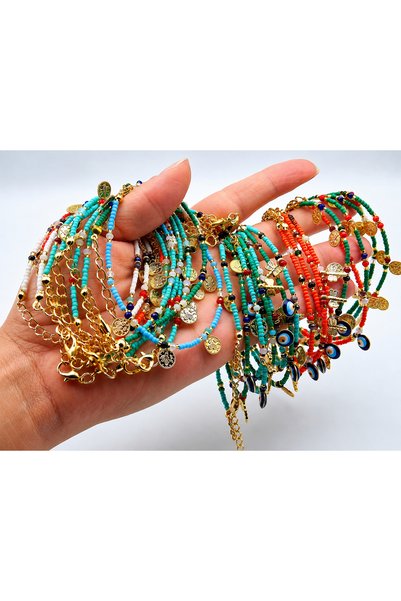Muan Set Handmade Colier și Brățară cu Mărgele și Bănuți din Cupru