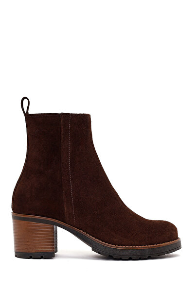Derimod Women's Brown Zippered Thick Heeled Suede Leather Casual Boots Wf1900...