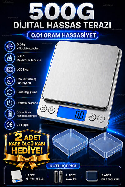 nelerbulurum Yüksek Kaliteli 500 Gr./0.01 Gr. Dijital Hassas Mutfak Terazisi ...