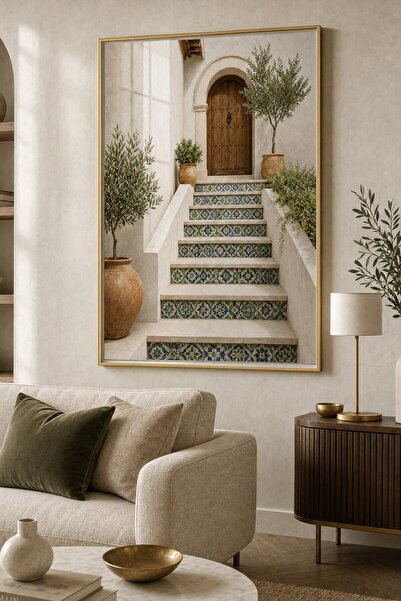 KOLAJTASARIM Single Metal Framed Glass Table - Beige Mediterranean Stairs |  ...