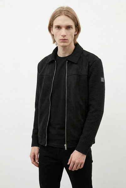 MOVENTO Men's Sleeve Knitted Suede Jacket