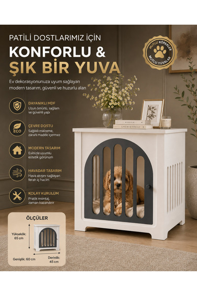 TrMuko Layka Dog House – Ev İçi Köpek Evi | 18 mm MDF Modern Mobilya Tipi Köp...
