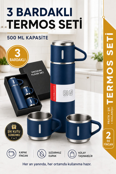 Genel Markalar Vacuum Termos Paslanmaz Çelik 500 ml | Sıcak-Soğuk Termos Seti...