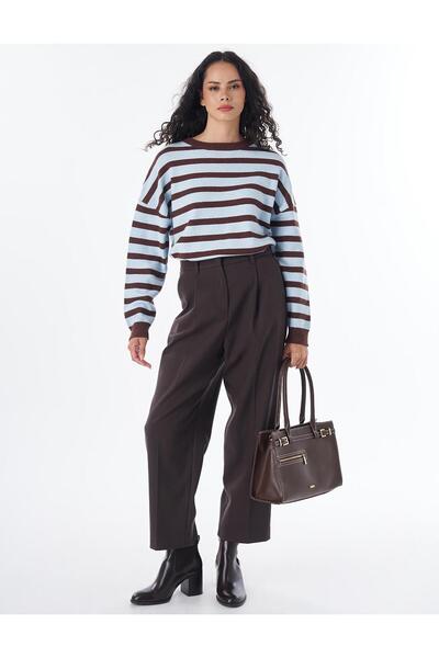 Kayra Pleated High Waist Trousers Dark Brown