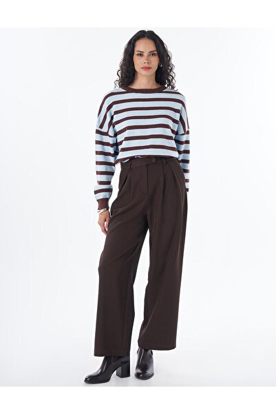 Kayra High Waist Pleated Trousers Dark Brown