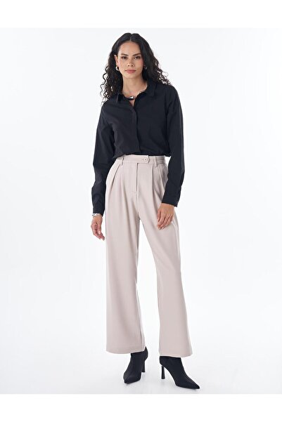 Kayra High Waist Pleated Trousers Mink