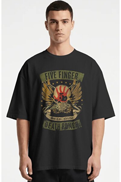 SEVBANO Tricou premium oversize unisex cu imprimeu Five Finger Death Punch, t...