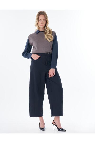 Kayra Wide Leg Trousers Dark Navy Blue