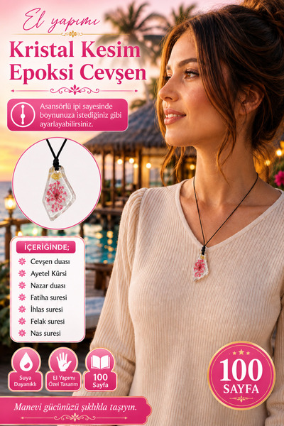 hennadibace Epoxy Crystal Cut Neck Pendant (Handcrafted) Cevşenül Kebir,Nazar...