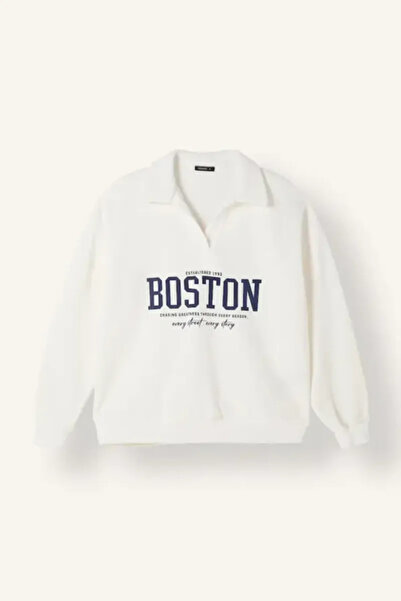 DeFacto Relax Fit Open Polo Collar Printed Sweatshirt I3317Ax26Wn