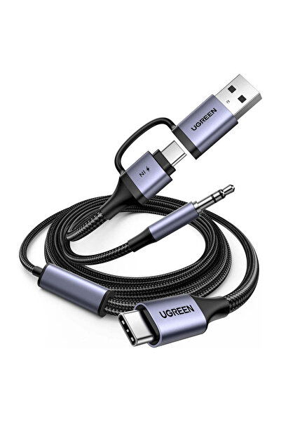 Ugreen Cablu audio și încărcător (45009), 3-în-1 USB/Type-C, Jack de 3.5mm la...