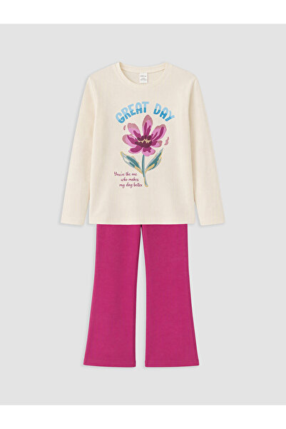LC Waikiki Crew Neck Printed Girl's Suit
