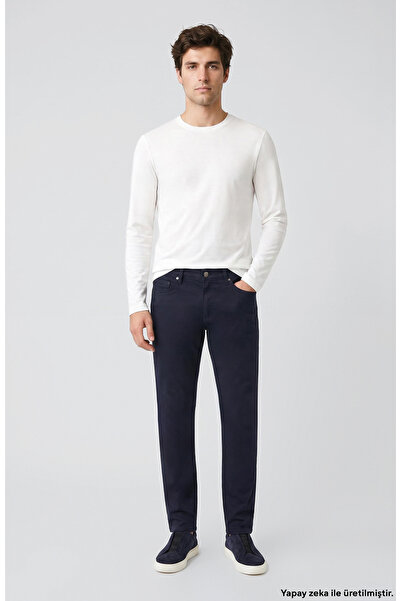 Network Lacivert Armür Desen Casual Pantolon