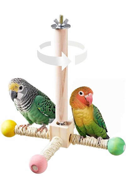 Arabest Interactive Spinning Wooden Parrot Perch Toy with 4 Perches for Bird ...