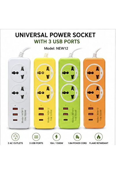 Generic Universal Power Strip with 2 AC Outlets & 3 USB Charging Ports