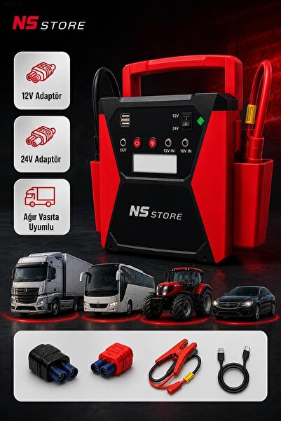 NS Store 50.000 mAh 12V 24V Akü Takviye Cihazı 3000A Tepe Akım Jump Starter Ağır Vasıta Destekli