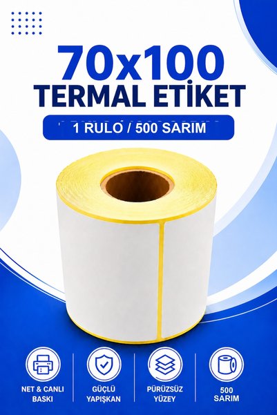 Küresel Etiket Barkod 70x100mm Termal Etiket | 1 Rulo | 500 Sarım | Ribonsuz ...