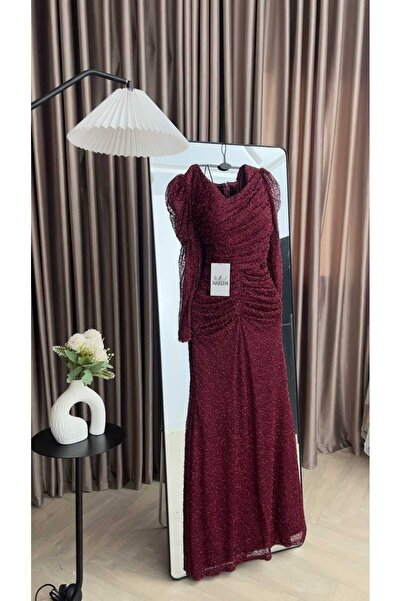 Nareen Fashion فستان سهرة فاخر باللون العنابي البرغندي، بتصميم أنيق ومميز