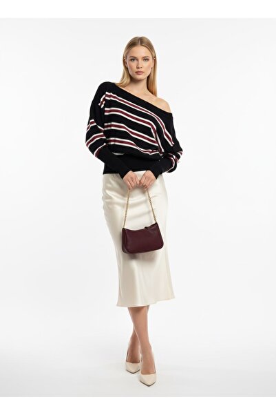 Arbucky Women's Boat Neck Off Shoulder Striped Knitwear Sweater