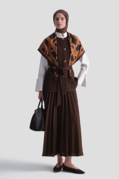 Armine Tweed Vest and Skirt Set Brown