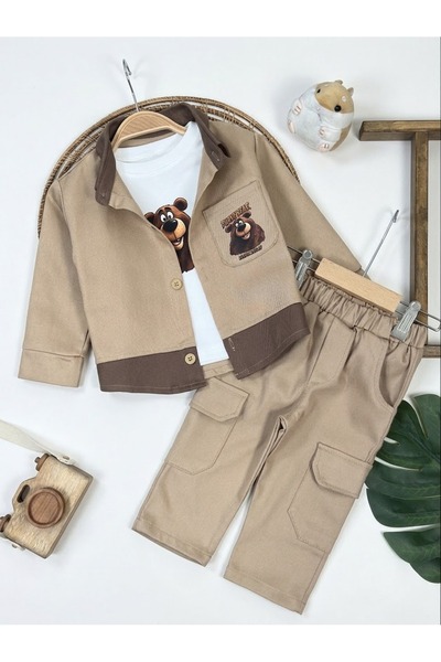 bebendy baby&kids Gabardine Front Buttoned Teddy Bear Printed Badi Pocket Det...