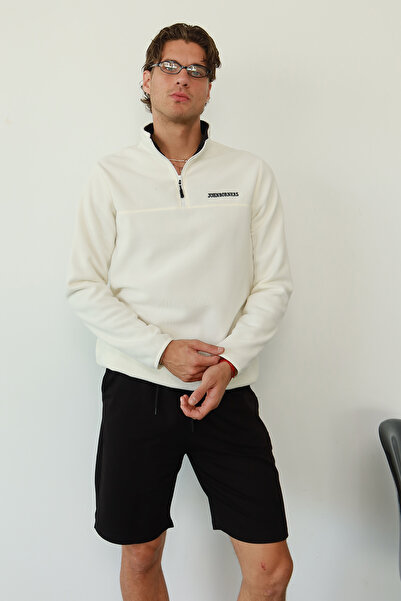 JB John Borners Men's Half Zip John Borners Embroidered Fleece Sweatshirt White - 25K 6001Â