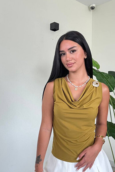 çatı moda Kadın Aksesuar Detaylı Kolsuz Bluz