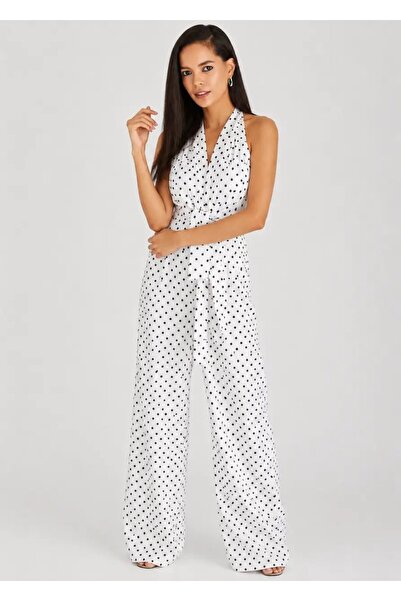 Cool & Sexy Polka Dot Halter Neck Belted Wide Leg Women's Jumpsuit